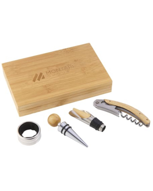 Coffret cadeau à vin en bambou 4 pièces Coffret cadeau à vin en bambou 4 pièces