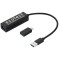 Hub USB 3.0 à 4 ports en aluminium avec adaptateur de type C